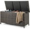 TANGZON 320L Garden Deck Box, Patio Cabinet Container with Polyester Liner, Universal Wheels & Gas Strut, Indoor Outdoor Storage Box for Pillows, Cushions & Tools (with Tightly-Woven Rattan, Brown)
