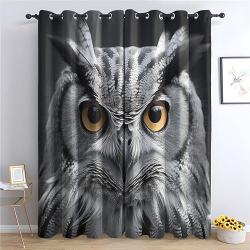 Generisch Vorhänge Eulen - 3D Tiere Wildtier Fenster Gardinen mit Ösen, Vorhang Blickdicht Verdunklungsvorhänge Thermovorhang für Wohnzimmer Schlafzimmer Deko 2er Set, H 166 x B 75 cm T-#159