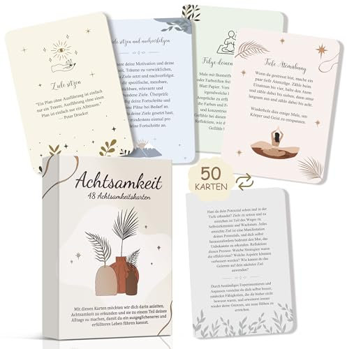 Achtsamkeitskarten Erwachsene 50 Affirmationskarten mit Geschenkbox | Positive Affirmationen, Übungen | Selfcare, Mutmacher, Selbstliebe,Motivation, Gute Laune, Glück, Dankbarkeit Achtsamkeit Geschenk