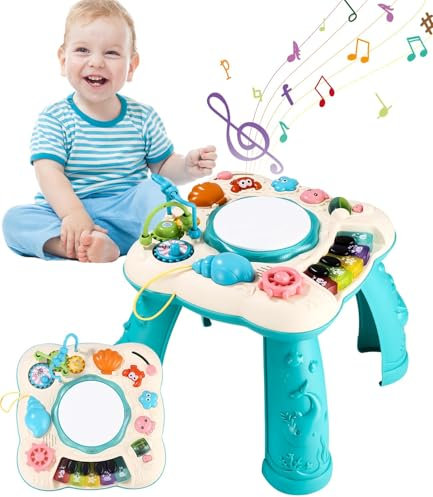 SOBEAU Kinderspielzeug Ab 1 Jahr, 6 in 1 Baby Spieltisch, Spielzeug mit Musikinstrumente Lernspielzeug Baby Spielzeug, Geschenke 1 2 3 Jahre Mädchen Junge, Grün