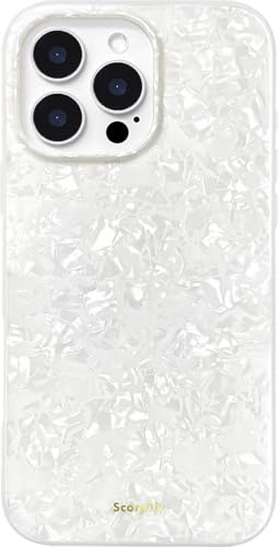 SCORPIFY für iPhone 16 Pro hülle mit weißem Perlen Design [kompatibel mit Magnetic], süße, transparente, magnetische Telefonabdeckung mit Perlmutt Muschel Muster für Frauen, Mädchen und Männer