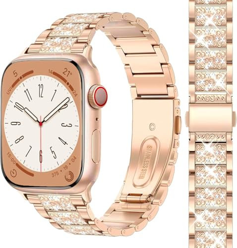 Bling Diamant Armband kompatibel mit Apple Watch 38mm 40mm 41mm 42mm 44mm 45mm 46mm 49mm, Damen Funkeln Diamant aus Edelstahl Metall Armband für iWatch Serie Ultra SE 11 10 9 8 7 6 5 4 3 2 1