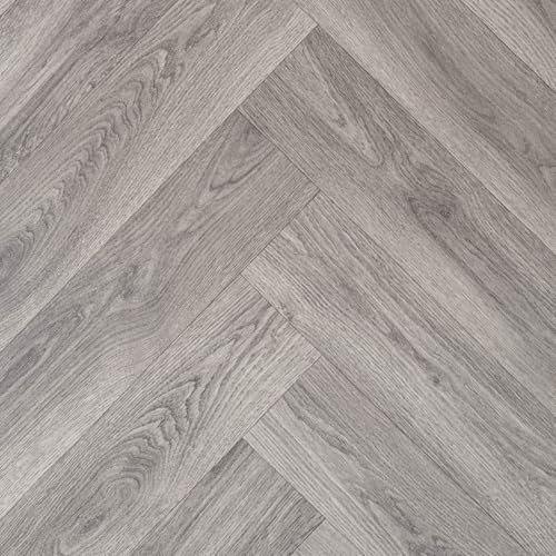 Light Grey Herringbone Effect Magic Vinyl Flooring 2.8mm Thick Lino Roll Bathroom Kitchen (2m Wide x 2m Long)
