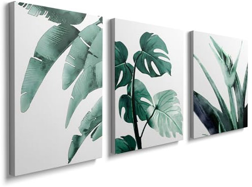 Set of 3 Posters Boho Decor Abstract Canvas Wall Art Prints Framed Pictures Green Minimalist Botanical Plants Painting for Living Room Bedroom Home Wall Decor 30x40cmx3 GYH0176