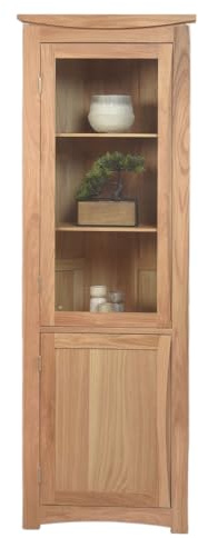 Ramece Crescent Solid Oak Corner Display Cabinet - Solid Oak Display Unit - Glass Display Cabinet - Corner Cabinet - Wooden Living Room Display Cupboard - Fully Assembled - H180 x W62 x D35 cm