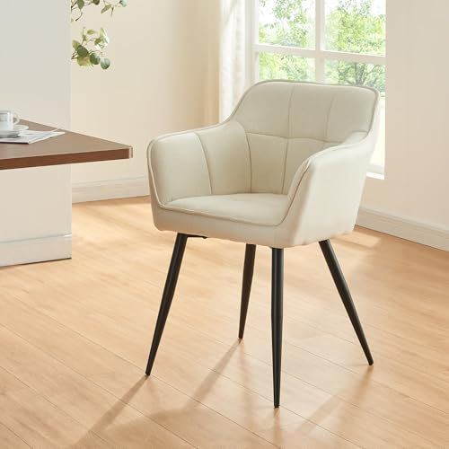 [en.casa] Esszimmerstuhl Birmingham Armlehnstuhl Bürostuhl Polsterstuhl mit Rückenlehne Beige Schwarz mit Metallbeine 81 x 57 x 53 cm