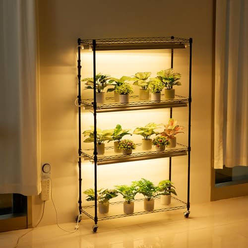 VEVOR Pflanzenständer mit Wachstumslicht, 4 Ebenen, 180W, Regal für Wachstumslicht im Innenbereich, 3 Lichtspektrum-Modi, Metall-Pflanzenregal mit Timer, Wachstumsregal für Gartenpflanzen, 90x35x150cm