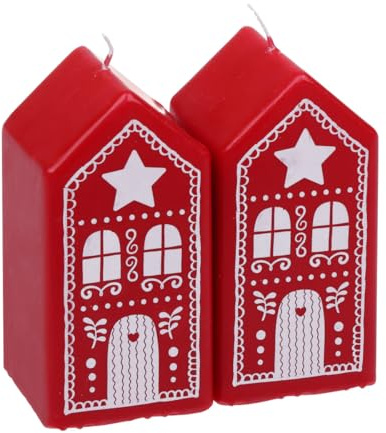 Weihnachtskerzen Häuschen Lebkuchenhaus, 2er-Pack Rubin Rot 100/50/50