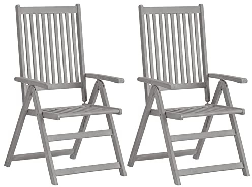 ShGaxin Verstellbare Gartenstühle 2 STK Hochlehner, Campingstühle, Lehnstühle, Wetterfest Stuhl, Garden Chair, Grau Massivholz Akazie