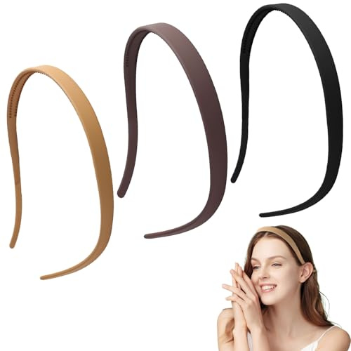 LECTNORE Bandeaux pour femme, lot de 3 bandeaux avec clips pour lunettes, bandeaux fins pour femmes, bandeau simple givré pour femmes et filles (noir + marron foncé + marron clair)