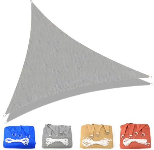 CANYUE Tenda A Vela Triangolare 4x4x4m, Vela Ombreggiante Parasole Tenda Da Sole in Tessuto HDPE Traspirante E Protezione Solare Raggi UV Per Esterno Giardino Terrazza Grigio
