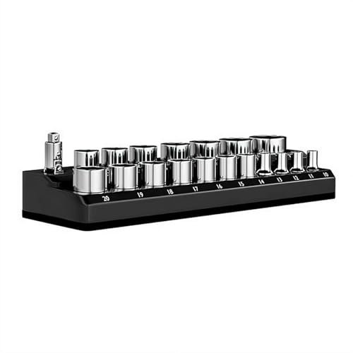 Magnetic Socket Organizer Set, 1/4'', 3/8'' & 1/2'' SAE & Metric Socket Holder, Drive Socket Trays, Storage Tool Box, Soft Rubber Covering Black Green Tools
