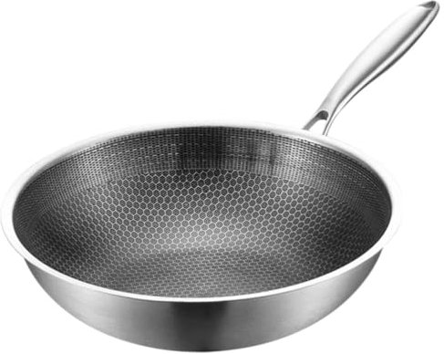 Holibanna Edelstahl Wokpfanne Mit Honigwaben-struktur Ergonomischem Griff Schnellem Und Gleichmäßigem Erhitzen Antihaftbeschichtet Geeignet Für Gasherde Gesundes Braten Von Fleisch Und Gemüs