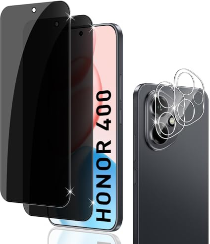 Holilo Privacy Pellicola Protettiva+Pellicola Fotocamera per Honor 400 5G,【2+2 Pezzi】 Anti Spy in Vetro Temperato, Pellicola Durezza 9H Protezione Schermo Anti-graffio