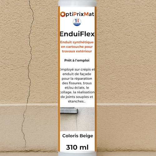EnduitFlex® Beige - Cartouche 310ml - Enduit Synthétique Souple pour Fissures, Collage, Joints Extérieurs - Jusqu’à 15 m de Traitement par Cartouche - OptiPrixMat