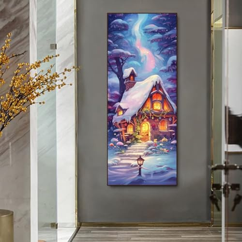 5D Diamond Painting Winter Dorf Diamond Painting Erwachsene/Kinder, DIY Diamond Art Diamant Painting Bilder, Kristall Strass Diamant Malerei Basteln für Home Wand Décor, 11.8x27.5 Inch/30x70 cm