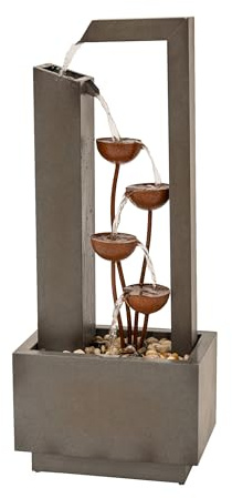 XBrand 38 Tall Gray and Bronze Metal Sculptural Flower Multi-Tier Freestanding Water Fountain for Indoor & Outdoor Use, Decorative Garden Patio Backyard Water Feature