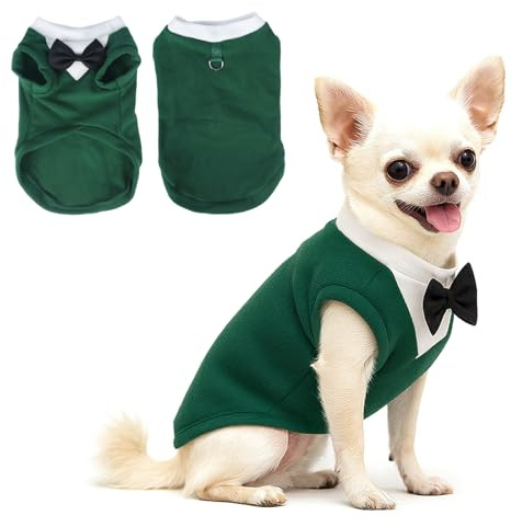 Yoolhamy Hundepullover mit Schleife Winterkleidung Haustier Frack-Outfits für kleine mittlere Hunde Warmer Fleece-Kostüm-Pullover für Chihuahua Schnauzer Shih Tzu Yorkie Weihnachten Geburtstag (Grün