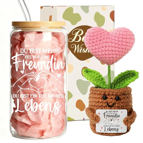 MEIMUCUL Beste Freundin Geschenke,Trinkgläser Geburtstagsgeschenk Set | Personalisierte Geschenke Für Beste Freundinnen,Bestie,Schwestern,Freundschaftsgeschenk Mit Pocket Hug,Best Friends Gift