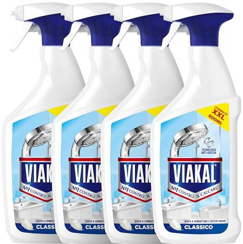 Viakal Classico Spray Per Rimuovere Fino Al 100% Di Calcare Con Tecnologia Anti-gocce, 4x800ml
