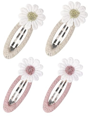 FUGLUS 4 pinzas para el pelo Snap Toddler con diseño de flores, lazos pelo niña, pinzas pelo bebe, minibarrettes, lindos accesorios para el pelo para niñas y niños pequeños (Gris&Rosa)