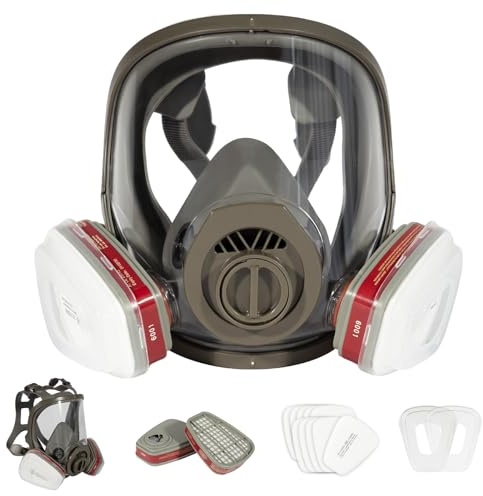 HOLULO Vollgesichtsmaske Atemschutzmaske Staub mit 10 Filter, 15 in 1 Staubmaske Wiederverwendbare Staubschutzmaske für Schleifen Lackieren Polieren Feinstaub, Gasmaske Lackiermaske mit Filter