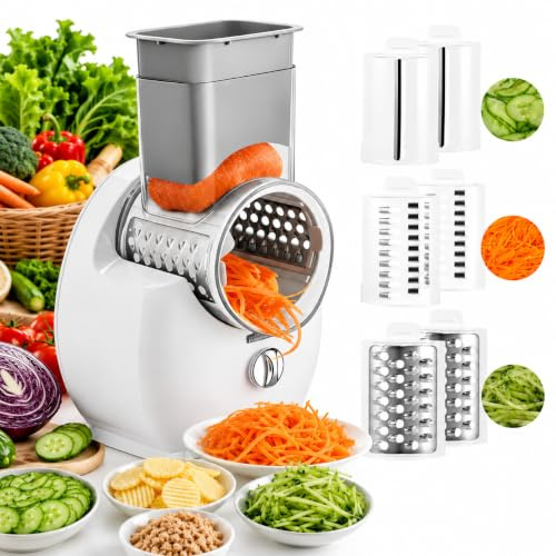 Electric Cheese Grater UK 50w Rotary spiralizer for Vegetables with 3 Blad | 3 in 1 Rotary Cheese Grater with 3 Interchangeable Blades Electric Grater, Vegetable Slicer Carrot Grater for Kitchen Home