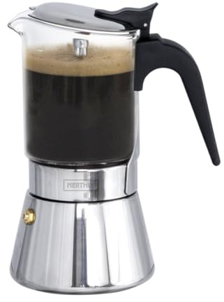 NERTHUS FIH 1627 Cafetera Exprés 360 ml, Cafetera Italiana de Cristal con Base de Acero Inoxidable, Cafetera para Café con Asa Ergonómica