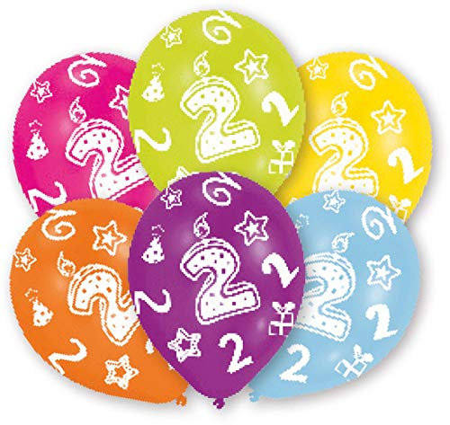 Amscan INT995659 - 6 Latexballons Geburtstagskerze 2, circa 27 cm, Geburtstag, Party, Kuchenkerze