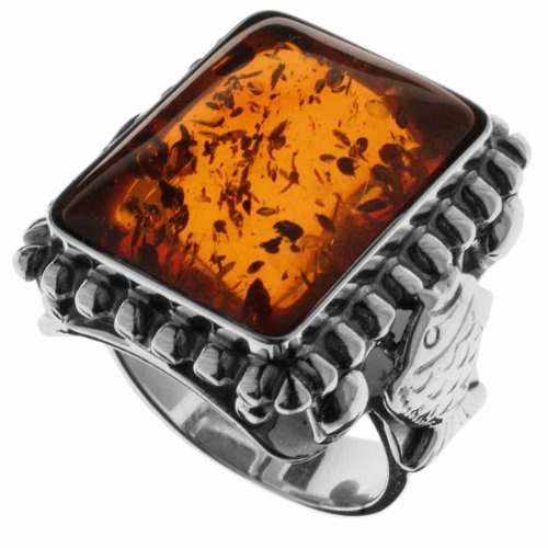 Ostsee-Schmuck Damen-Ring 925/000 Sterlingsilber Größe 62 (19.7) mit Bernstein, Fischlandmotiv 001 272166 A262