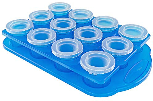 Fairly Odd Novelties 12pc Set-Add Water & Freeze to Make Ice Shot Glasses-Includes Serving Tray, One Size, Blue,FON-10051