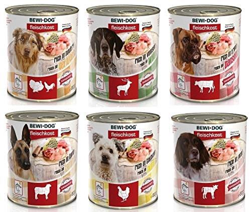 24 x 800g (6 x Rinderpansen, 6 x Huhn, 6 x Lamm, 6 x Wild) Mischpackung Bewi Dog Fleischkost