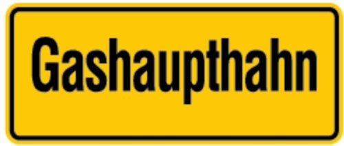 LEMAX® Hinweisschild, Gashaupthahn, 100x240mm Alu geprägt gelb/Schriftfarbe: schwarz/Randfarbe: schwarz 240x100mm