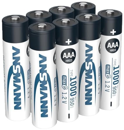 ANSMANN Akku AAA Micro Typ 1000mAh - 1.2V - NiMH Akku Batterien AAA für Geräte mit hohem Stromverbrauch - ideal für Kamera, Blitz, LED Taschenlampe - 8 Stück