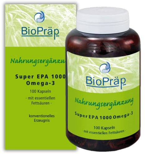 BioPräp Super EPA 1000 Omega-3 Kapseln | 100 Kapseln | mit EPA & DHA in Triglycerid-Form | aus nachhaltigem Fischfang | Made in Germany | zertifizierte Produktion