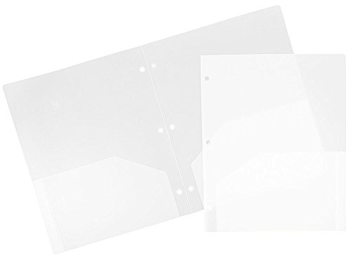 JAM PAPER Heavy Duty Plastic 3 Hole Punch Pocket Folders - Extra Tough School Folders - Clear - 6/Pack