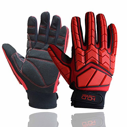 HANDLANDY Anti Vibration and Impact Safety Gloves, Men Mechanic Work Gloves (Extra Large, Red, Black)