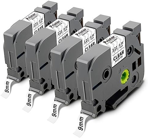 Pristar Kompatible für Brother P-Touch Bänder 9mm Clear TZe-121 TZe121 TZe 121 TZe 9mm Schwarz auf Transparent für Brother P Touch Cube PT-H100LB/R P710BT H105 E110 D400 H110 P300BT E300VP D210