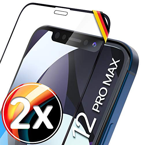 UTECTION 2X Full Screen Schutzglas für iPhone 12 PRO MAX | Perfekte Passform vom Deutschen Anbieter | Kinderleichte Anbringung > Keine Blasenbildung, ultimative Glashärte für Langzeitschutz