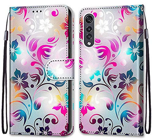 Mo-Somnus Kompatibel mit LG Velvet Hülle, Leder Handyhülle mit Kartenfach Geld Slot Ständer PU Ledertasche TPU Bumper Wallet Flip Brieftasche Magnetische Schutzhülle Case Etui (Blume 1)