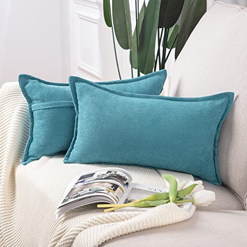 Madizz 2er Set kurzen Chenille Zierkissenbezüge weicher dekorativer Kissenbezug für Sofa, Schlafzimmer Kissenhülle Hellblau 30x50 cm Rechteckig