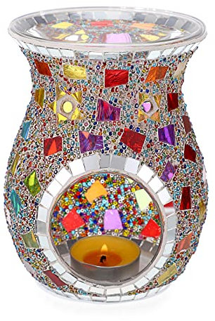 BSTKEY Mosaic Glass Essential Oil Burner Wax Melt Burner, Colorful Fragrance Oil Warmer Tealight Candle Holder Burner, Home Decor Incense Aroma Diffuser Wax Burner