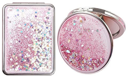 Yngffb Taschenspiegel, 2 Stücke Taschenspiegel Klappbar, Mini Spiegel, Taschenspiegel Klappbar, Handspiegel Klein Geeignet Für Die Reise, Nehmen Sie Es Mit (Rosa Anzug)