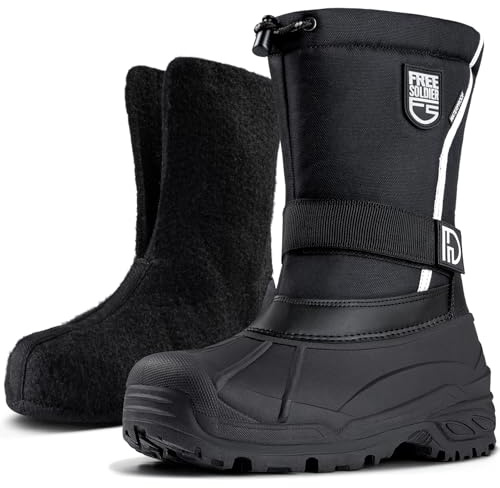FREE SOLDIER Mens Snow Boots Insulated Waterproof Hiking Winter Shoes Nonslip Outdoor Ankle Cold Weather Boots with Warm Inner(Thick Black,10)