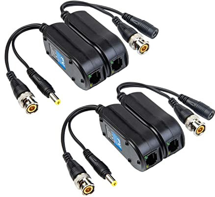 Xenocam 2 Paar Passiv Video/Power Balun Upgraded 1080P - 5MP BNC auf RJ45 Long Distance Network Transceiver Cat5e / Cat6 Kabel auf BNC-Stecker Adapter für Full-HD-Überwachungskamerasystem