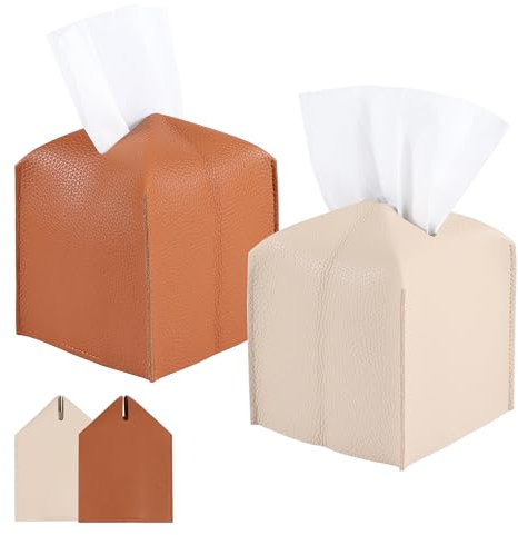 2 pz Porta Fazzoletti, Scatola per Fazzoletti in Pelle PU Quadrata Scatola Porta Salviette in Design Moderno Portafazzoletti in Stile Semplice Ideale per Bagno Salotto Hotel