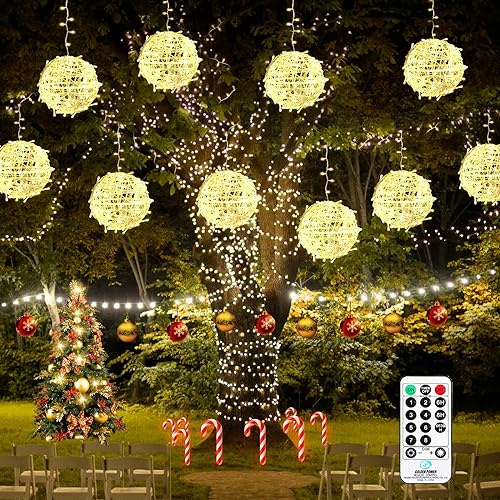 Bowfar Lichterkette Außen Strom, 20cm 4 Stück Große Kugel Hängend Lichterkette Weihnachtsbaum mit Fernbedienung Timer, Globe Weihnachtsbeleuchtung für Garten Hochzeit Party Weihnachtsdeko, Warmweiß