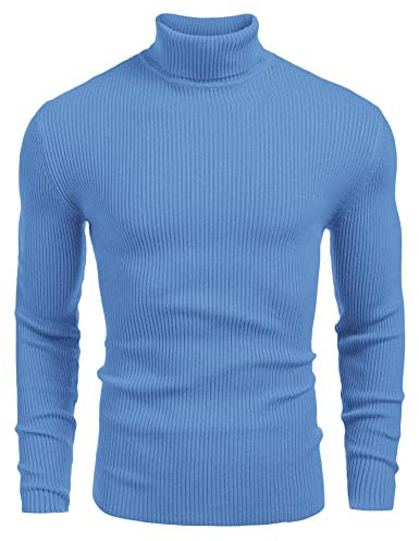 COOFANDY Herren Pullover Rollkragenpullover Winter Slim fit Strickpullover Warmer Modern Strick Pullover mit Kragen Kornblumenblau XXL