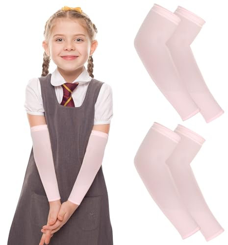 2 Paia Manicotti Braccia per Bambini Maniche per Braccio Protezione Solare Anti UV Manicotti Pallavolo Ciclismo Compressione Ragazzi Ragazze