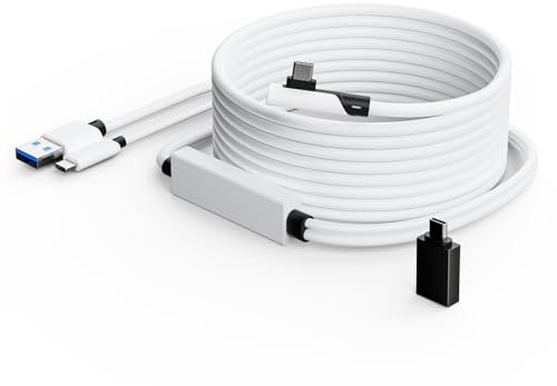 Tiergrade Link-Kabel 5M kompatibel mit Meta Quest 3/2/Pro, Pico 4/Pro, separates USB-C-Ladekabel für die Stromversorgung, USB 3.0-zu-Typ-C-Zubehör für VR-Headset/Gaming-PC